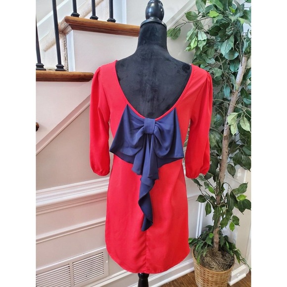 My Story Women's Solid Red Polyester Round Neck Long Sleeve Knee Length Dress S - Picture 5 of 7